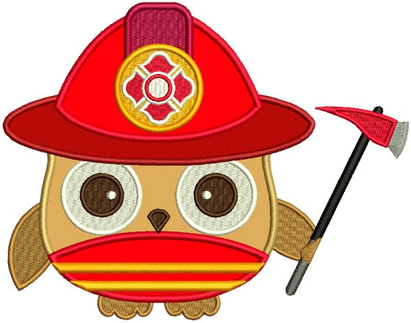 Firefighter Owl Applique Machine Embroidery Design Digitized Pattern