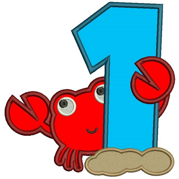 First Birthday Little Crab Applique Machine Embroidery Design Digitized Pattern