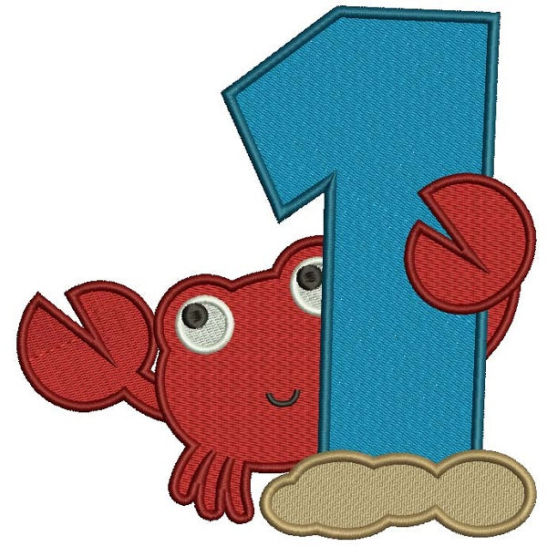 First Birthday Little Crab Filled Machine Embroidery Design Digitized Pattern