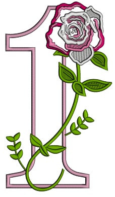 First Birthday Rose Applique Machine Embroidery Design Digitized Pattern