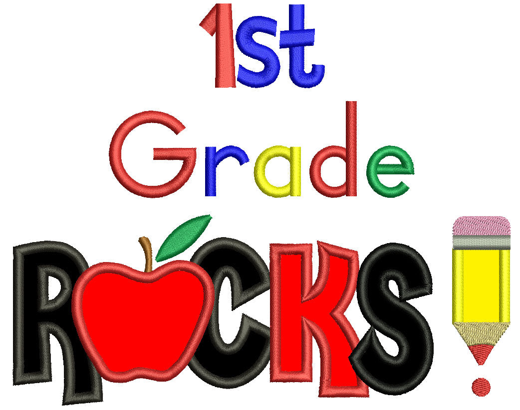 First Grade Rocks School Applique Machine Embroidery Design Digitized Pattern