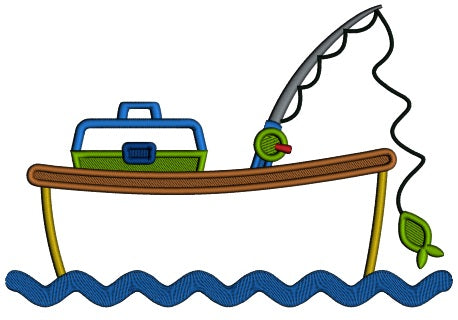 Fishing Boat With Fishing Pole Applique Machine Embroidery Design Digitized Pattern