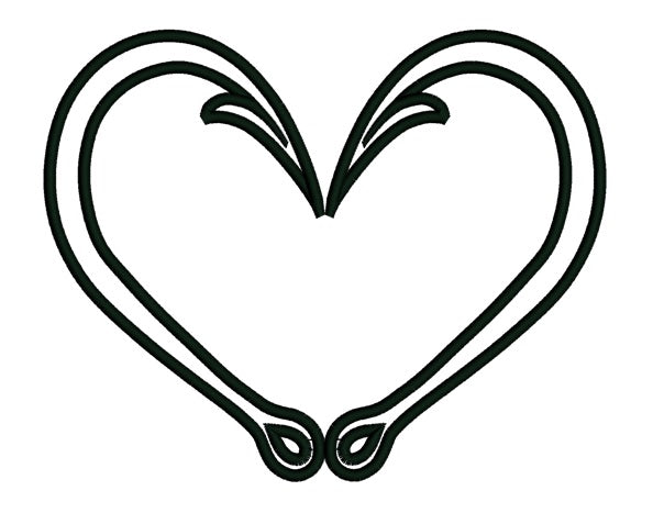 Fishing Hooks Heart Applique Machine Embroidery Digitized Design Pattern