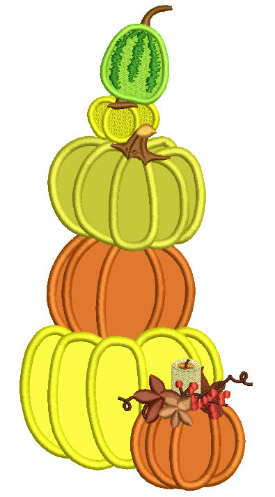 Five Pumpkins Vertically Stacked Applique Machine Embroidery Design Digitized Pattern