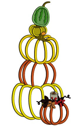 Five Pumpkins Vertically Stacked Applique Machine Embroidery Design Digitized Pattern