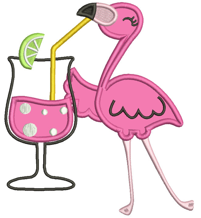 Flamingo Drinking Summer Drink Applique Machine Embroidery Design Digitized Pattern