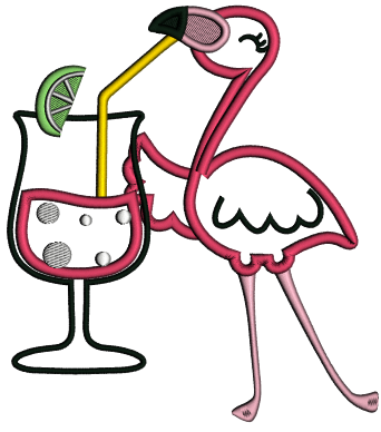 Flamingo Drinking Summer Drink Applique Machine Embroidery Design Digitized Pattern