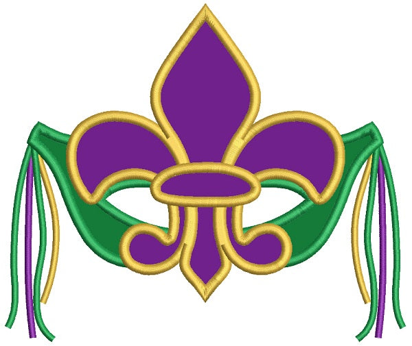 Fleur de lis Mardi Gras Mask Applique Machine Embroidery Design Digitized Pattern