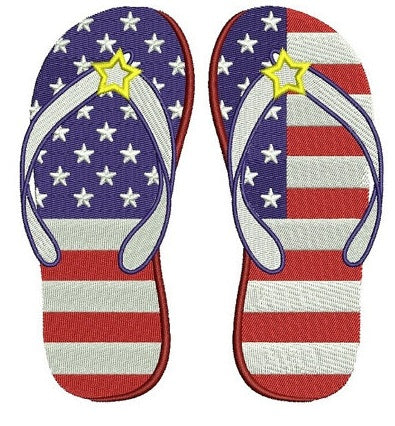 Flip Flops Applique Flag Heart USA Patriotic Machine Embroidery Filled Digitized Design Pattern - Instant Download - 4x4 , 5x7, 6x10