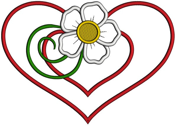 Flower and a Heart Applique Machine Embroidery Design Digitized Pattern