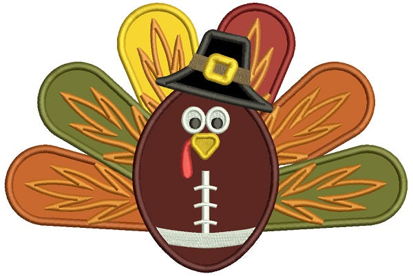 Football Turkey Wearing Thanksgiving Hat Applique Machine Embroidery Design Digitized Pattern