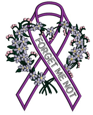 Forget Me Not Alzheimer's Ribbon Applique Machine Embroidery Design Digitized Pattern