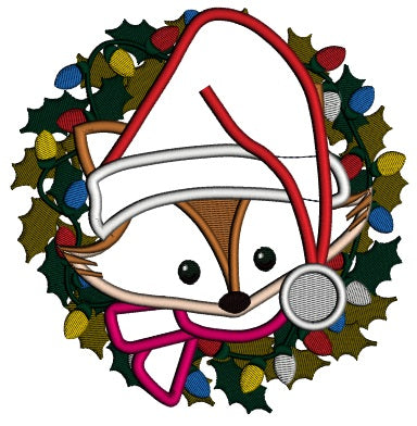 Fox Head Inside Christmas Wreath Applique Machine Embroidery Design Digitized Pattern