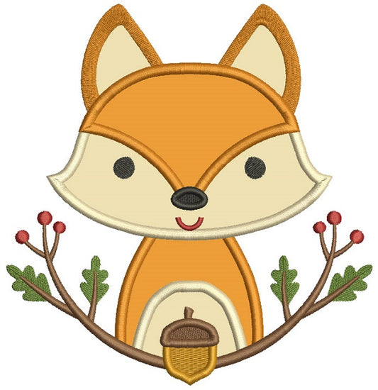 Fox Sitting Behind The Branch Applique Machine Embroidery Design Digitized Pattern