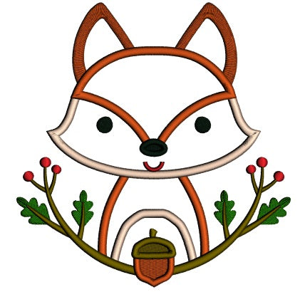 Fox Sitting Behind The Branch Applique Machine Embroidery Design Digitized Pattern