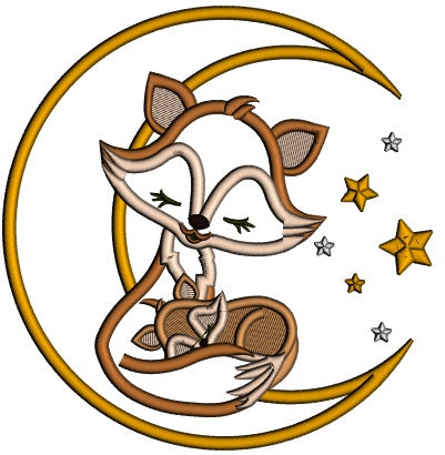 Fox Sitting On The Moon Applique Machine Embroidery Design Digitized Pattern