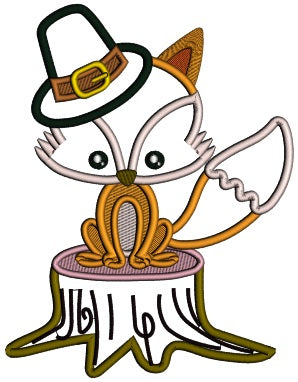 Fox Sitting On The Sump Thanksgiving Applique Machine Embroidery Design Digitized Pattern