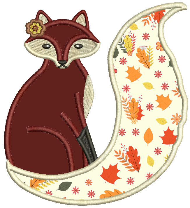 Fox With Ornate Tail Applique Machine Embroidery Design Digitized Pattern