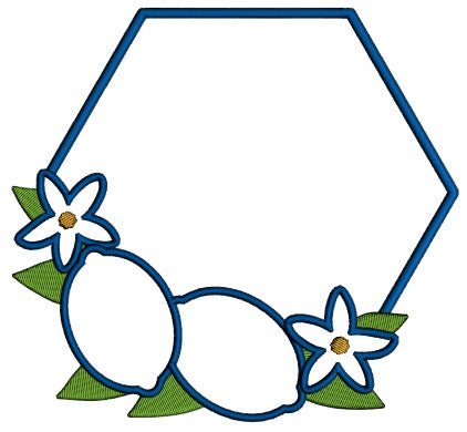 Frame With Two Lemons And Flowers Applique Machine Embroidery Design Digitized Pattern