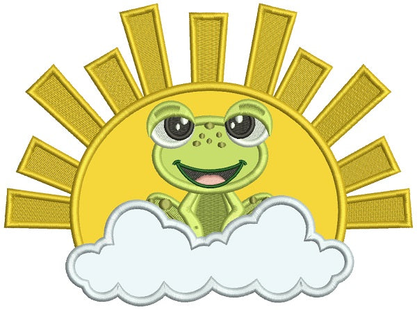 Frog And The Sun Applique Machine Embroidery Design Digitized Pattern