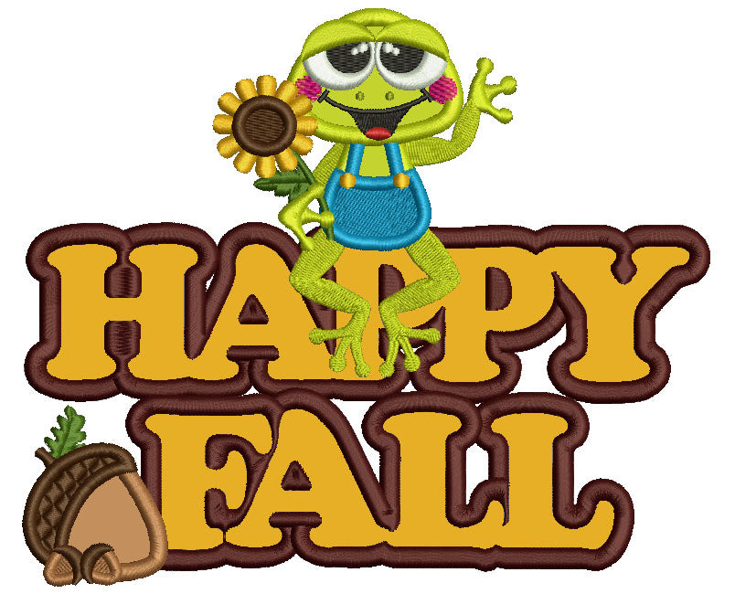 Froggy With Sunflower Happy Fall Applique Machine Embroidery Design Digitized Pattern