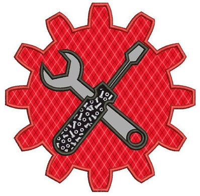 Gear Applique with wrench and a screwdriver mechanic handyman Machine Embroidery Digitized Design Pattern- Instant Download - 4x4 ,5x7,6x10