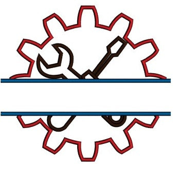 Gear Split Applique with wrench and a screwdriver mechanic handyman Machine Embroidery Digitized Design Pattern- Instant Download