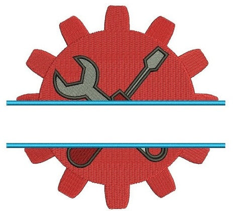 Gear Split Applique with wrench and a screwdriver mechanic handyman Machine Embroidery Digitized Design Pattern- Instant Download