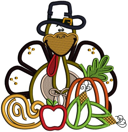 Gentelment Turkey Thanksgiving Applique Machine Embroidery Design Digitized Pattern