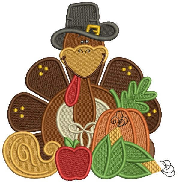 Gentelment Turkey Thanksgiving Filled Machine Embroidery Design Digitized Pattern