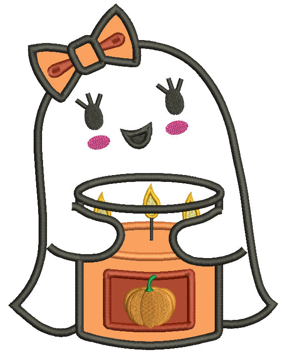 Ghost Holding Candle Halloween Applique Machine Embroidery Design Digitized Pattern