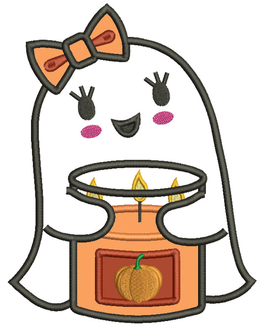 Ghost Holding Candle Halloween Applique Machine Embroidery Design Digitized Pattern