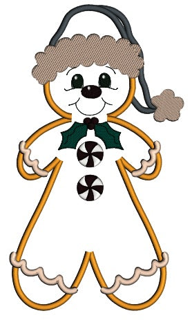 Ginger Bread Girl Wearing Santa Hat Christmas Applique Machine Embroidery Design Digitized Pattern