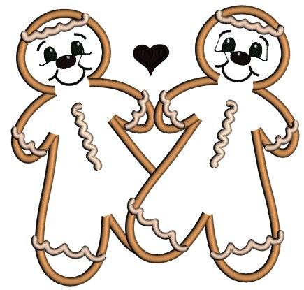 Ginger Bread Love Couple Applique Machine Embroidery Design Digitized Pattern