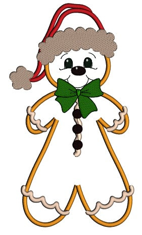 Ginger Bread Man Wearing Santa Hat Christmas Applique Machine Embroidery Design Digitized Pattern