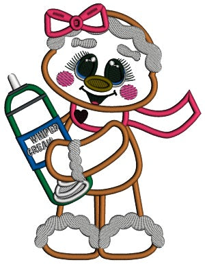 Gingerbread Girl Holding Can Of Whip Cream Christmas Applique Machine Embroidery Design Digitized Pattern