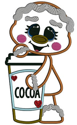 Gingerbread Girl Holding a Drink Applique Machine Embroidery Design Digitized Pattern