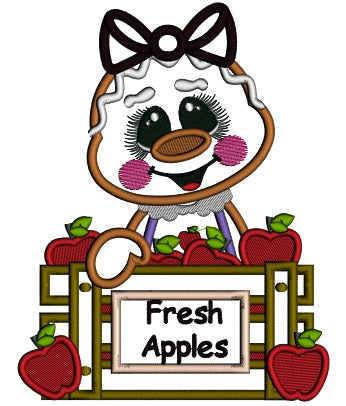 Gingerbread Girl With Fresh Apples Fall Applique Thanksgiving Machine Embroidery Design Digitized Pattern