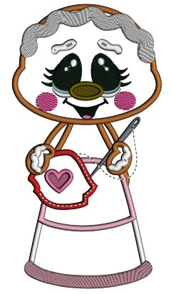 Gingerbread Girl With a Sewing Needle Applique Machine Embroidery Design Digitized Pattern
