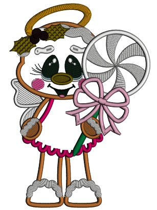 Gingerbread Man Angel Holding a Popsicle Applique Christmas Machine Embroidery Design Digitized Pattern