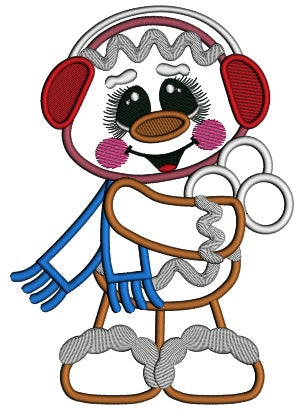 Gingerbread Man Holding Snowballs Applique Christmas Machine Embroidery Design Digitized Pattern