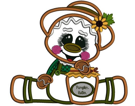 Gingerbread Man Holding a Pumpkin Butter Fall Thanksgiving Applique Machine Embroidery Design Digitized Pattern