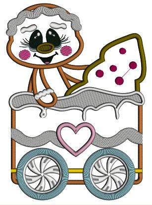 Gingerbread Man Inside Wagon With Christmas Tree Applique Christmas Machine Embroidery Design Digitized Pattern