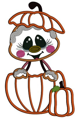 Gingerbread Man Sitting Inside a Pumpkin Applique Thanksgiving Filled Machine Embroidery Design Digitized Pattern