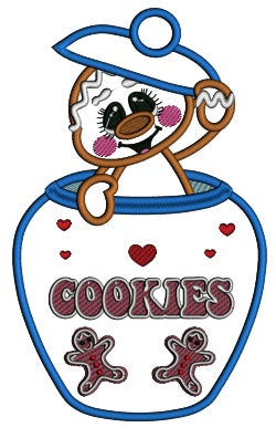 Gingerbread man Sitting Inside Cookies Jar Christmas Applique Machine Embroidery Design Digitized Pattern