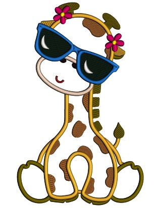 Giraffe Wearing Sunglasses Applique Machine Embroidery Design Digitized Pattern