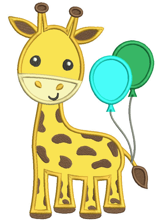 Giraffe With Balloons Birthday Applique Machine Embroidery Design Digitized Pattern