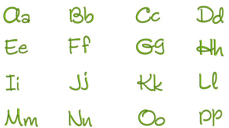 Girard Satin Script Machine Embroidery Font Upper and Lower Case 1 2 3 inches