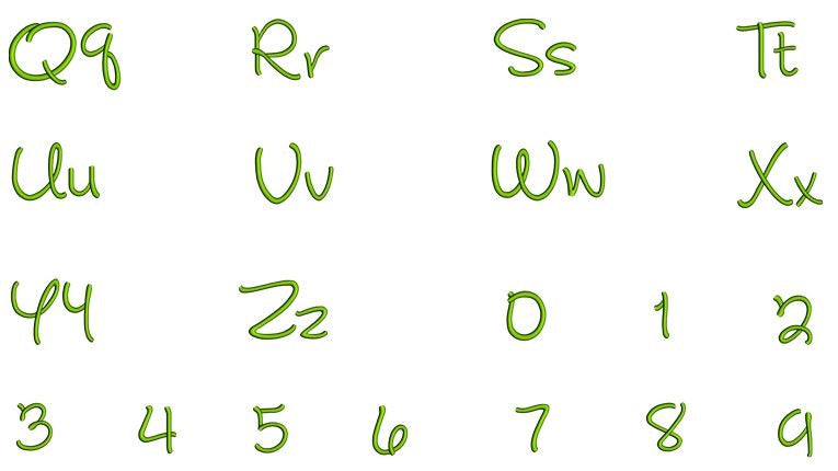 Girard Satin Script Machine Embroidery Font Upper and Lower Case 1 2 3 inches