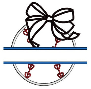 Girl Baseball with Bow Split Applique Machine Embroidery Digitized Design Pattern - Instant Download - 4x4 , 5x7, and 6x10 -hoops